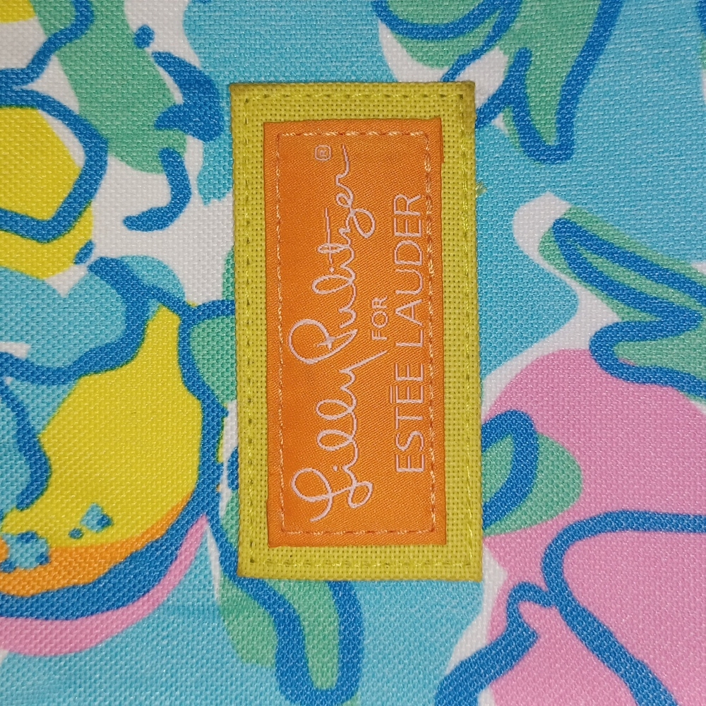 Lilly Pultizer for Estee Lauder bright floral tote bag + pink gold cosmetic bag - Picture 6 of 17